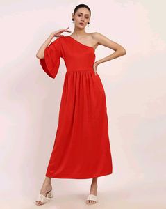 Chic Red One-Shoulder Midi Dress