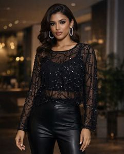Sheer Black Sequin Party Top – It Girl Energy