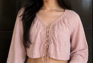 Chic Pink Lace-Up Crop Top