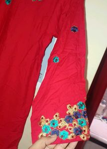 Red Embroidered Kurta and palazzo