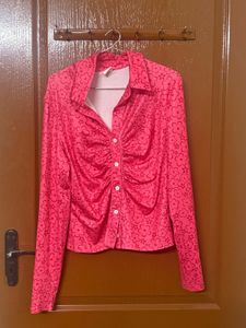 Pink button down top