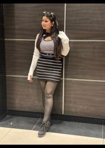 Striped Mini Dress with White Cardigan