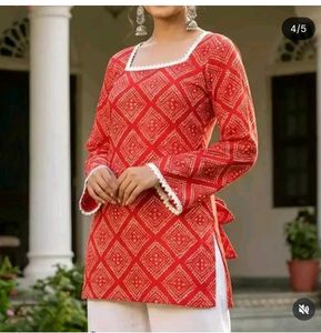 Red Geometric Print Kurta