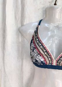 Boho Floral Print Halter Bikini Top