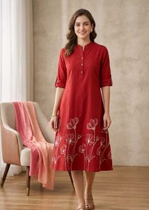 Red Floral Print Kurta