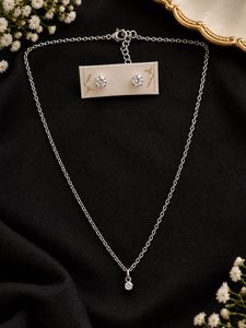 Silver Chain Necklace and Stud Earrings Set