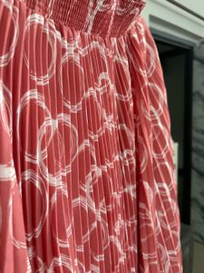 Pleated Midi Skirt with Circle Print