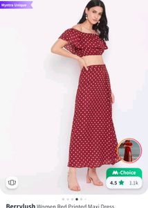 Red Polka Dot Co-ord Set with Slit skirt