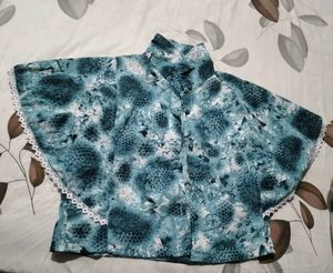 Stylish Blue Printed Top with Lace Detail