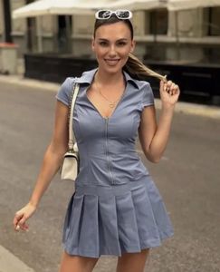 Zara V neck blue color zipper fly pleated