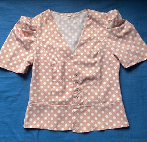 Cute Polka Dot Puff Sleeve Top