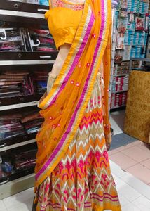 Orange &amp; Pink Embroidered Lehenga Choli Set