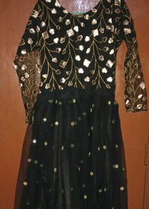 Elegant Black &amp; Gold Embellished Gown