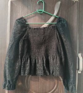 Chic Black Smocked Peplum Top