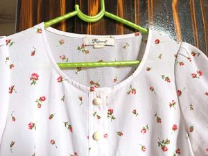 White Floral Button-Up Peplum Top