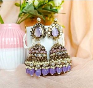 Elegant Jhumka Earrings with Pearls & Stones