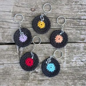Crocheted Vinyl Record Keychain🎸 only one