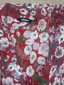 Red Floral Print Button-Up Blouse