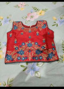 Embroidered Red Silk Blouse