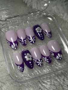 Handcrafted Purple Mehndi Floral 3D Press-On Set