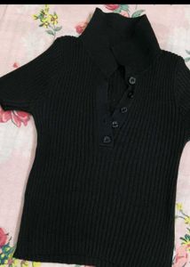 Ribbed Knit Polo Top
