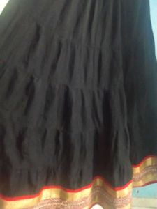 Black Tiered Ethnic Skirt with Gold Border