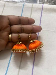 Orange Silk Thread Bangles with Stones