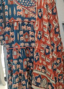 Blue &amp; Red Block Print Kurta Set