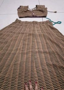 Brown Striped Lehenga Choli Set