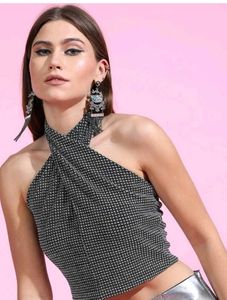 Sparkling Halter Neck Crop Top