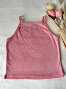 Pink Ribbed Square Neck Tank Top