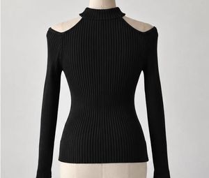 Black Ribbed Cold Shoulder Turtleneck Top