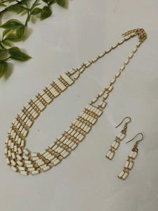 Elegant White & Gold Necklace & Earring Set🤍✨