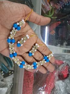 Elegant Blue Pearl & Crystal Necklace Set