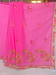 Elegant Pink Embroidered Saree