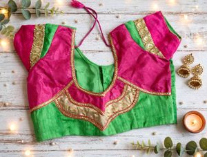 Designer Pink &amp; Green Embroidered Saree