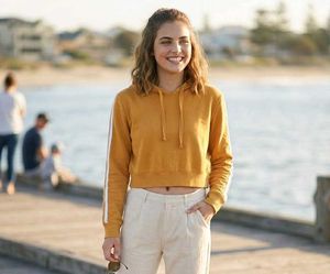 Yellow Cropped Hoodie with Stripe Details