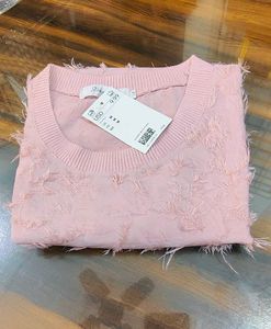 Peach Textured Short Sleeve Top