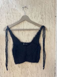 Cozy Fuzzy Black Crop Top