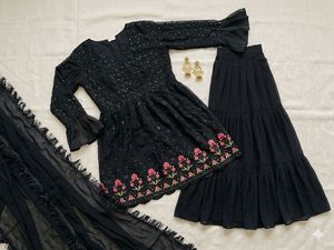 Elegant Black Embroidered Kurta Set with Dupatta