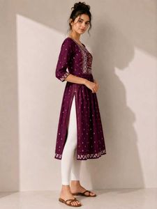 Purple Anarkali Style Alia Cut Kurti