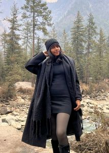 Elegant Black Wool Blend Maxi Coat