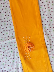Yellow Leggings  fully stretchable with Floral Emb