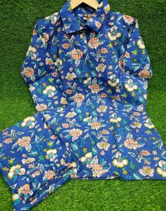 Blue Floral Print Kurta Set