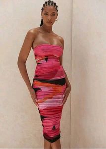 Strapless Ruched Ombre Mesh Dress House of CB