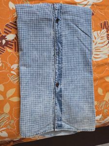 Men's Blue Checkered Denim Shirt chest across44