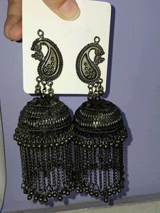 Oxidized Silver Jhumka Earrings