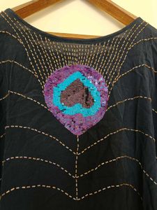 Navy Blue Kaftan with Peacock Design
