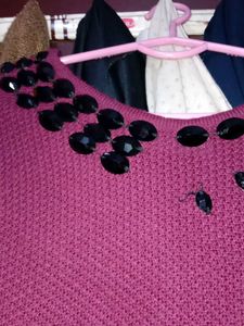 Burgundy Poncho with Sequin Detail