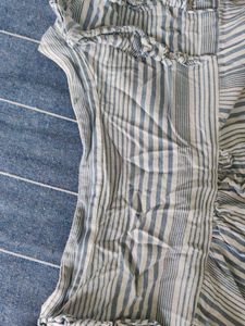 Blue Striped Ruffled V-Neck Top